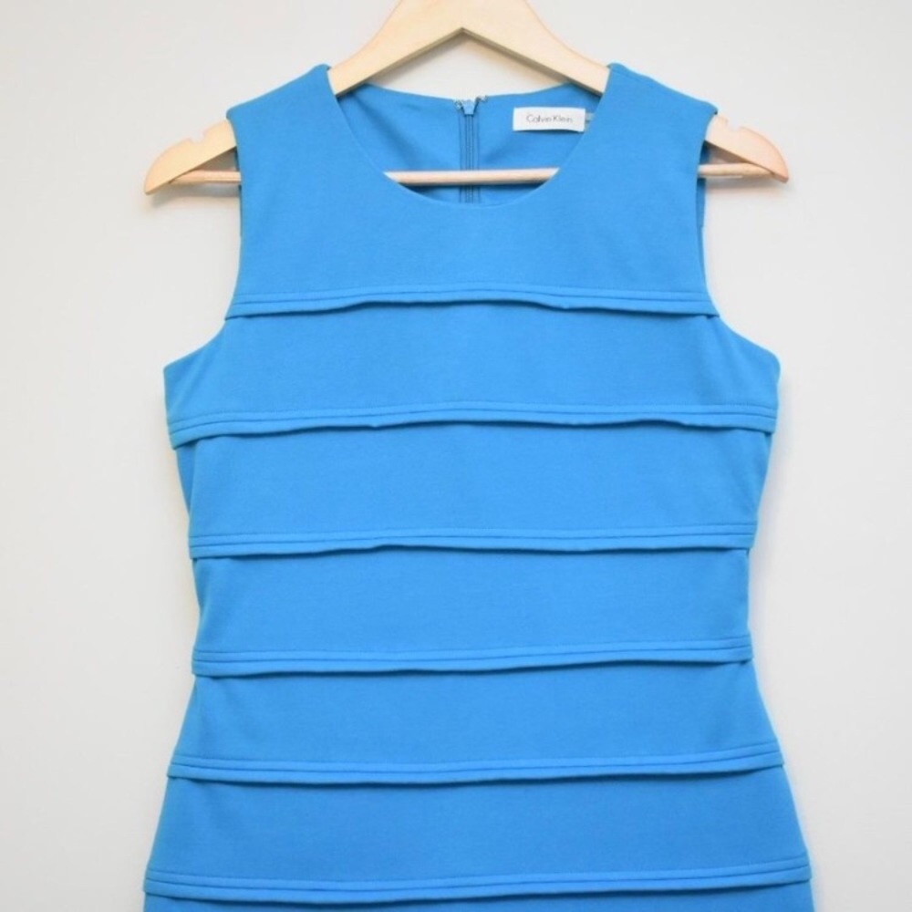 CALVIN KLEIN Blue Stripe Texture Sheath Dress - Picture 3 of 4